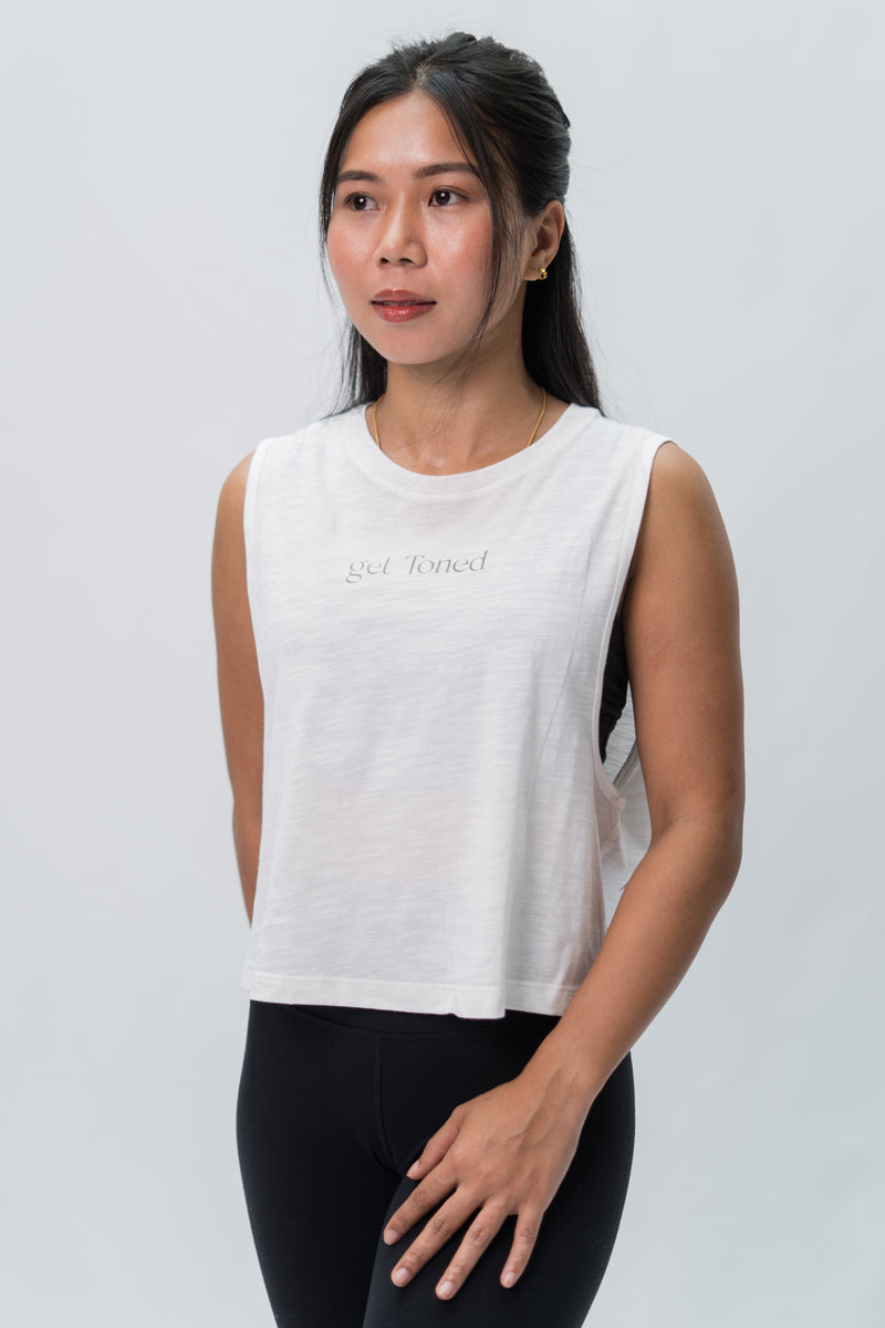 Get Toned Crop Tank Top - White
