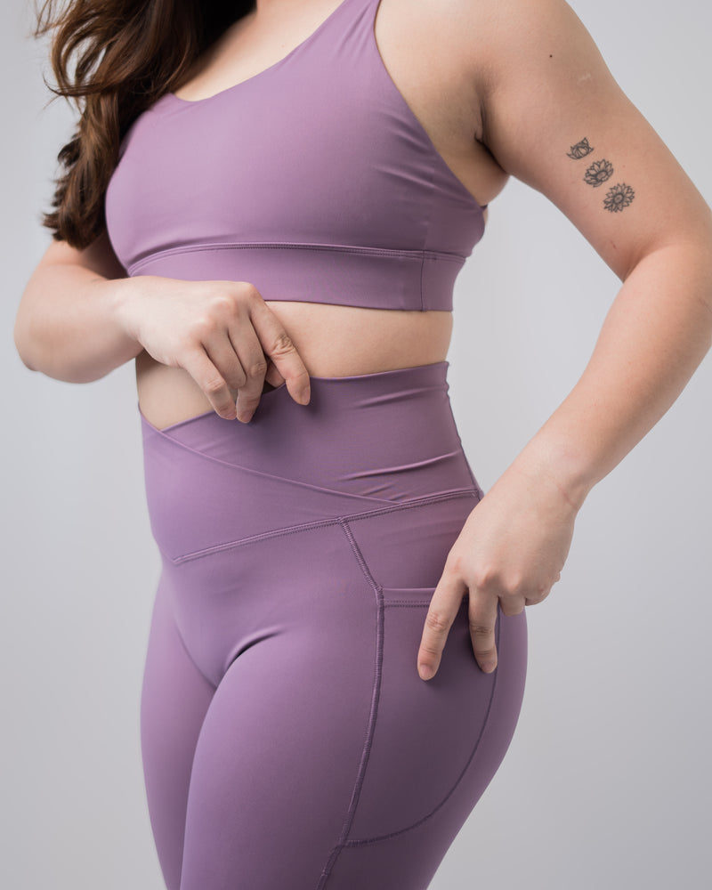 Babel V Waist Leggings with Pockets - Mauve Purple