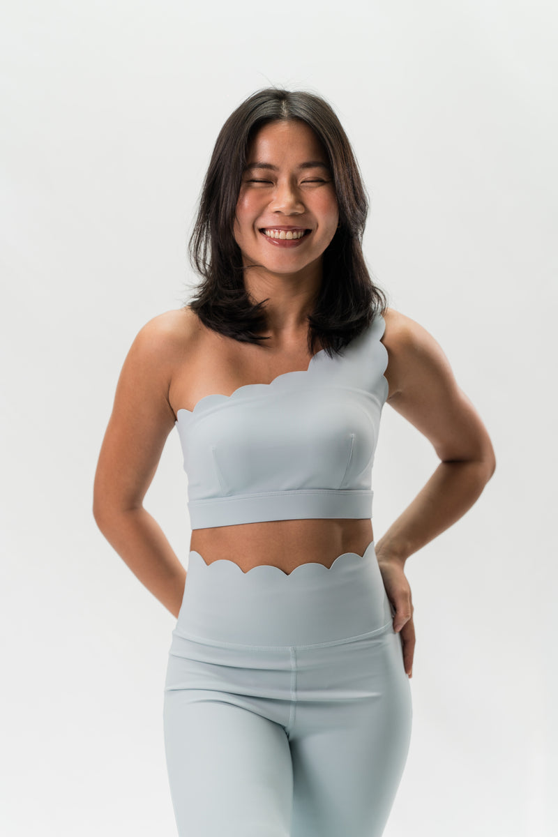 Babel One Shoulder Wave Sports Bra - Sky Blue