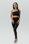 Babel One Shoulder Wave Sports Bra - Black
