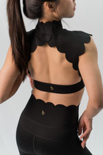 Babel Halter Neck Hollow Back Wave Sports Bra - Black